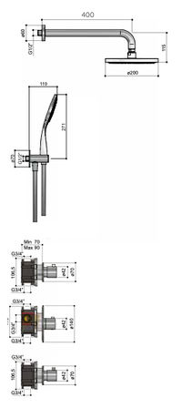 Hotbath Buddy IBS12 inbouw doucheset - 2 stopkranen - Geborsteld nikkel - 3-standen handdouche - 30cm hoofddouche - plafondbuis 30cm - glijstang