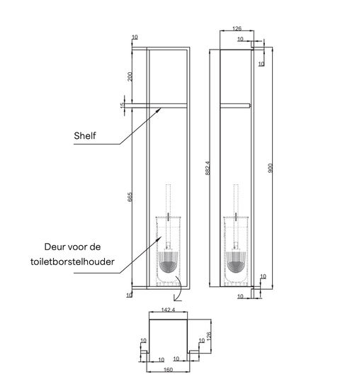 Hotbath &More PH060B inbouwnis / inbouw toiletborstelhouder 16x60x12,6cm - mat wit
