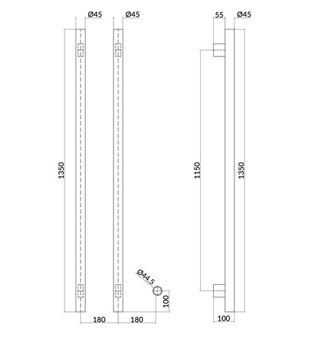 Hotbath &More Rails Round handdoekwarmerset 135cm - 2 stangen - geborsteld koper PVD