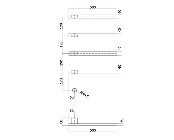 Hotbath &More Rails Square handdoekwarmerset 50cm - 4 stangen - geborsteld koper PVD