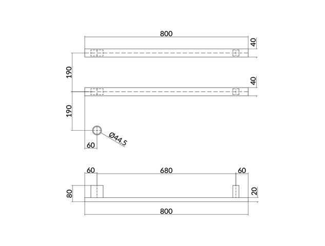 Hotbath &More Rails Square handdoekwarmerset 80cm - 2 stangen - chroom