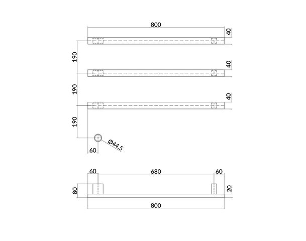 Hotbath &More Rails Square handdoekwarmerset 80cm - 3 stangen - geborsteld koper PVD