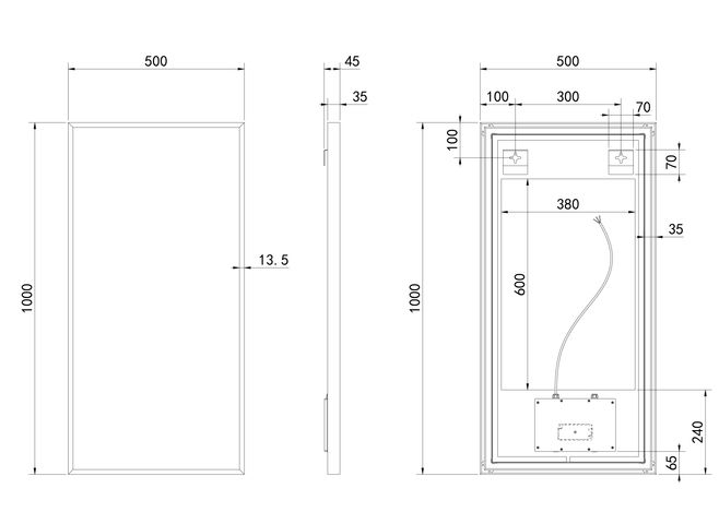 Hotbath &More spiegel square 50x100cm directe & indirecte verlichting - geborsteld zwart PVD