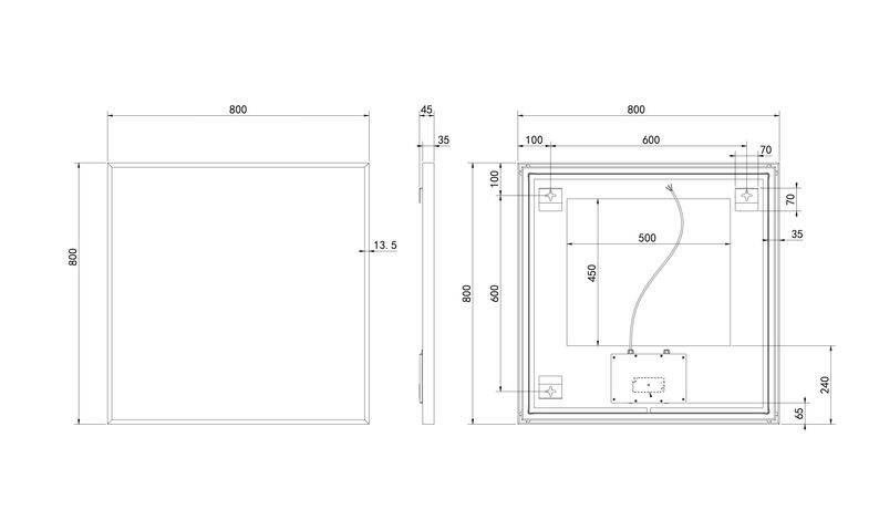 Hotbath &More spiegel square 80x80cm directe & indirecte verlichting - geborsteld zwart PVD