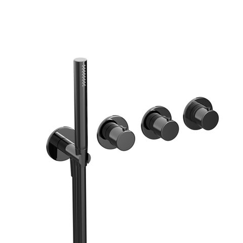 Hotbath Cobber CB7071EXT afbouwdeel voor inbouwthermostaat met 2 stopkranen - gepolijst zwart PVD
