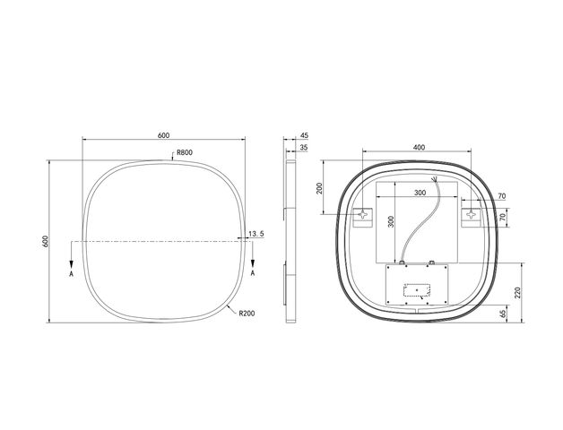 Hotbath &More spiegel contour 60x60cm directe & indirecte verlichting - geborsteld messing PVD