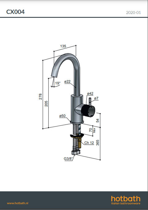 Hotbath Cobber X CX004 wastafelkraan draaibare uitloop - Geborsteld zwart PVD