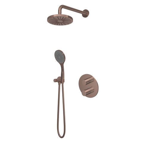 Hotbath Buddy IBS12A inbouw doucheset - ronde handdouche - 25cm hoofddouche - 30cm plafondbuis wandhouder - geborsteld koper PVD