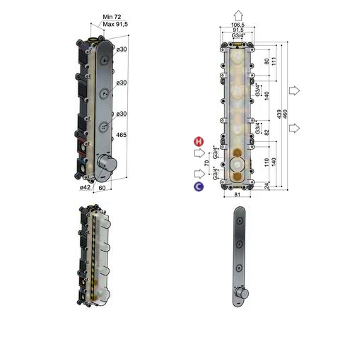 Hotbath Cobber PB050EXT afbouwdeel voor inbouw thermostaat met 3 pushbuttons - geborsteld zwart PVD