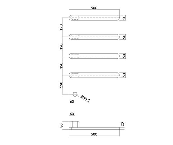 Hotbath &More Rails Soft Square handdoekwarmerset 50cm - 4 stangen - geborsteld koper PVD