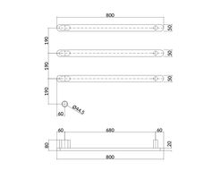 Hotbath &More Rails Soft Square handdoekwarmerset 80cm - 3 stangen - geborsteld koper PVD
