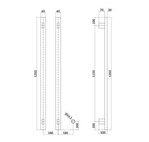 Hotbath &More Rails Square handdoekwarmerset 135cm - 2 stangen - chroom