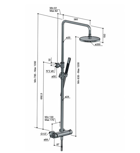 Hotbath Cobber SDS9 thermostatische stortdoucheset - staafhanddouche - 25cm hoofddouche - Geborsteld zwart PVD