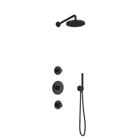 Hotbath Cobber IBS20 inbouw doucheset - staafhanddouche - 20cm hoofddouche - 15cm plafondbuis - wandsteun - gepolijst zwart pvd