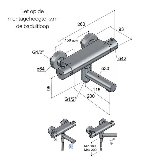 Hotbath Cobber B020 badthermostaat met draaibare uitloop gepolijst zwart PVD