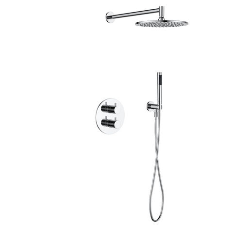 Regn inbouw doucheset met 2-weg rond - 3-standen handdouche - 30cm hoofddouche - wandarm - wandsteun - chroom