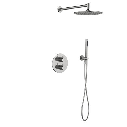 Regn inbouw doucheset met 2-weg rond - 3-standen handdouche - 25cm hoofddouche - wandarm - wandsteun - geborsteld nikkel pvd