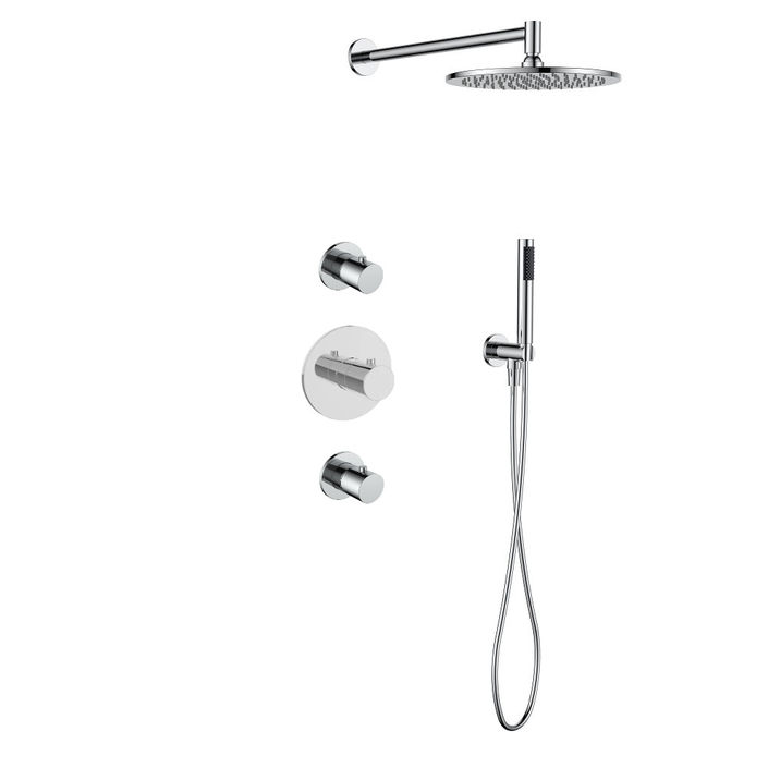 Regn inbouw doucheset met 2 stopkranen - 3-standen handdouche - 30cm hoofddouche - wandarm - wandsteun - chroom