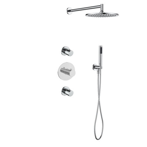 Regn inbouw doucheset met 2 stopkranen - staafhanddouche - 25cm hoofddouche - plafondbuis - glijstang - chroom