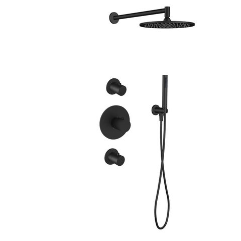 Regn inbouw doucheset met 2 stopkranen - staafhanddouche - 30cm hoofddouche - wandarm - wandsteun - mat zwart