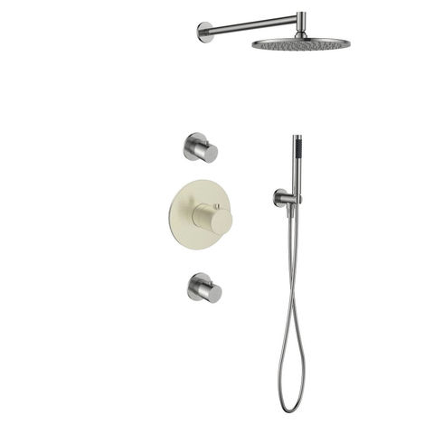 Regn inbouw doucheset met 2 stopkranen - ronde handdouche - 30cm hoofddouche - wandarm - glijstang - geborsteld nikkel pvd