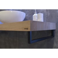 Looox Wooden Base Shelf Solo wastafelblad 200x46cm - zwarte handdoekhouder links/rechts - old grey