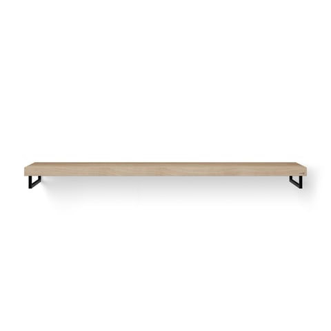 Looox Wooden Base Shelf Solo wastafelblad 200x46cm - zwarte handdoekhouder links/rechts - old grey