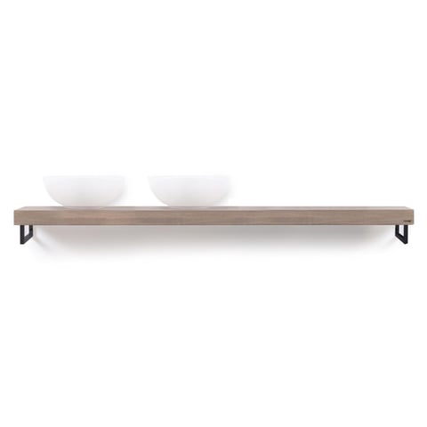 Looox Wooden Base Shelf Solo wastafelblad 200x46cm - zwarte handdoekhouder links/rechts - old grey