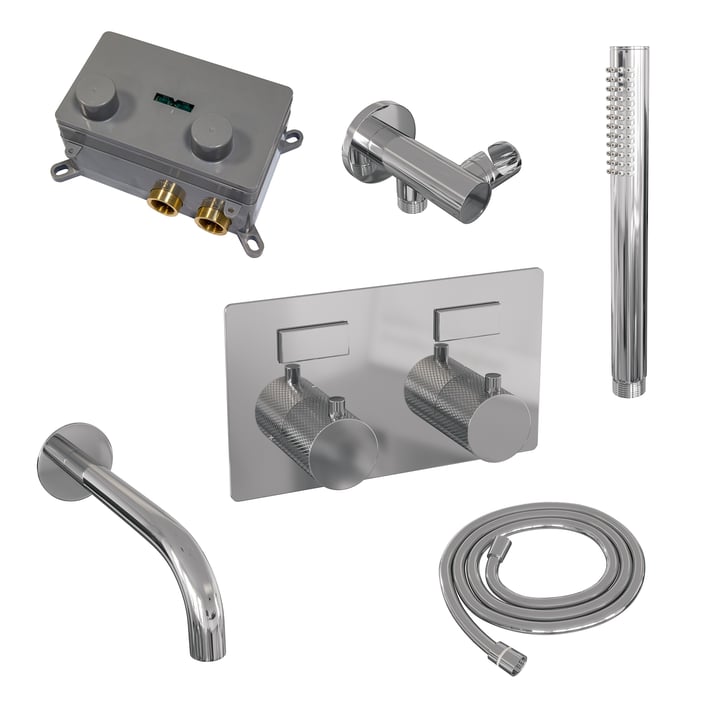 Brauer Carving inbouw badthermostaat - drukknoppen - baduitloop - staafhanddouche - chroom