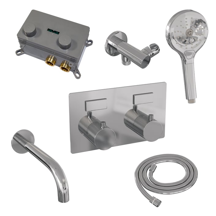 Brauer Carving inbouw badthermostaat - drukknoppen - baduitloop - 3-standen handdouche - chroom