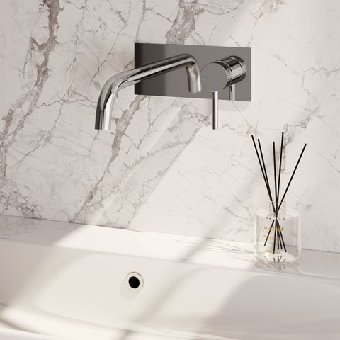 Brauer Stripe inbouw wastafelmengkraan met gebogen uitloop en afdekplaat model A1 - chroom
