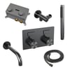 Brauer Carving inbouw badthermostaat - drukknoppen - baduitloop - staafhanddouche - geborsteld gunmetal PVD