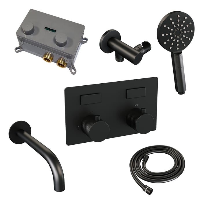 Brauer Carving inbouw badthermostaat - drukknoppen - baduitloop - 3-standen handdouche - mat zwart