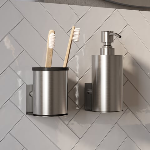 Brauer zeepdispenser en beker - geborsteld RVS