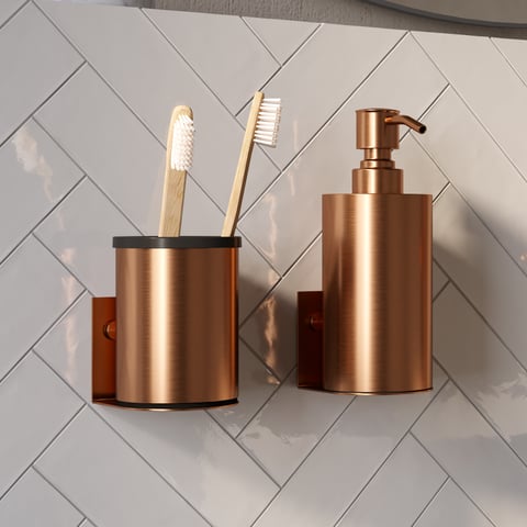 Brauer zeepdispenser en beker - geborsteld koper