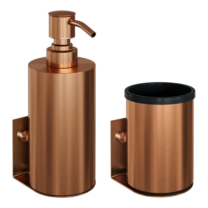 Brauer zeepdispenser en beker - geborsteld koper