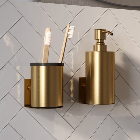 Brauer zeepdispenser en beker - goud geborsteld