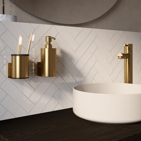 Brauer zeepdispenser en beker - goud geborsteld