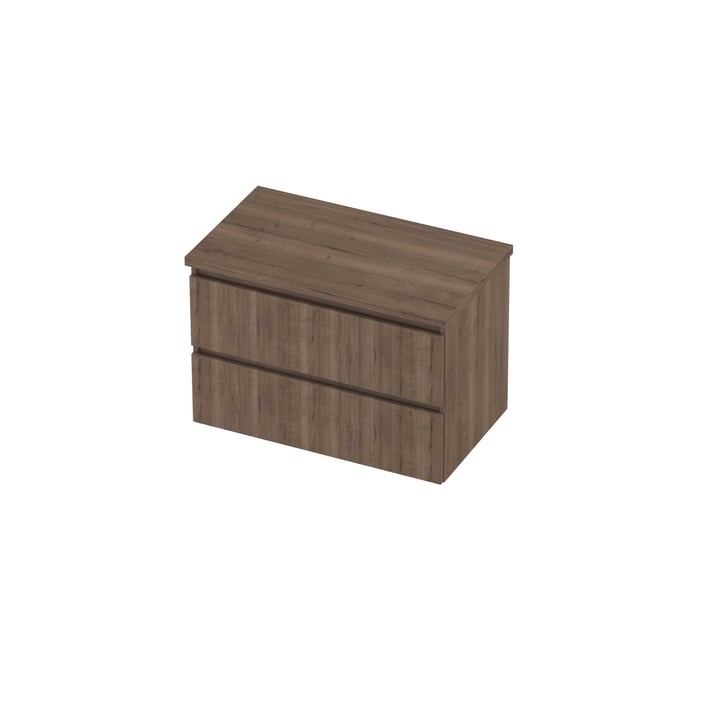 Proline Deck badmeubel 80x46cm verticaal gefreesd - 2 laden symmetrisch - greeploos - topblad terra oak - terra oak