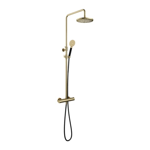 Hotbath Cobber SDS9 thermostatische stortdoucheset - ronde handdouche - 20cm hoofddouche - geborsteld messing