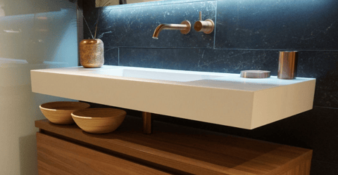 Bliss Eviva Spazio Wastafelblad met enkele bak Spazio 60 zonder kraangat Model C - Solid surface mat wit - 1001-1400x450x110 mm (bxdxh)