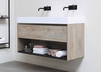 Proline Elegant badmeubel met polystone wastafel zonder kraangat en onderkast a-symmetrisch - Raw oak/Glans wit - 60x46cm (bxd)