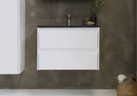 Proline Elegant badmeubel met polystone wastafel met 1 kraangat en onderkast a-symmetrisch - Glans wit/Mat wit - 100x46cm (bxd)