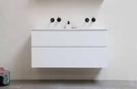 Proline Elegant badmeubel met polystone wastafel zonder kraangat en onderkast a-symmetrisch - Mat wit/ Mat wit - 100x46cm (bxd)