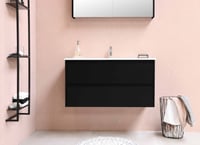 Proline Elegant badmeubel met polystone wastafel zonder kraangaten en onderkast a-symmetrisch - Mat zwart/Mat wit - 120x46cm (bxd)