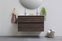 Proline Elegant badmeubel met polystone wastafel met 2 kraangaten en onderkast a-symmetrisch - Cabana oak/Glans wit - 120x46cm (bxd)