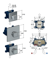 Hotbath Bloke Q007EXT (2019) afbouwdeel voor inbouw thermostaat met 2 stopkranen chroom