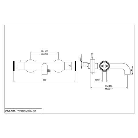 Blinq Flame badthermostaat met industriele greep black steel