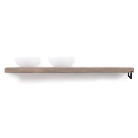 Looox Wooden Base Shelf Solo wastafelblad 200x46cm - zwarte handdoekhouder rechts - old grey