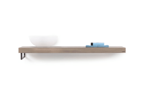 Looox Wooden Base Shelf Solo wastafelblad 140x46cm - RVS handdoekhouder links - old grey